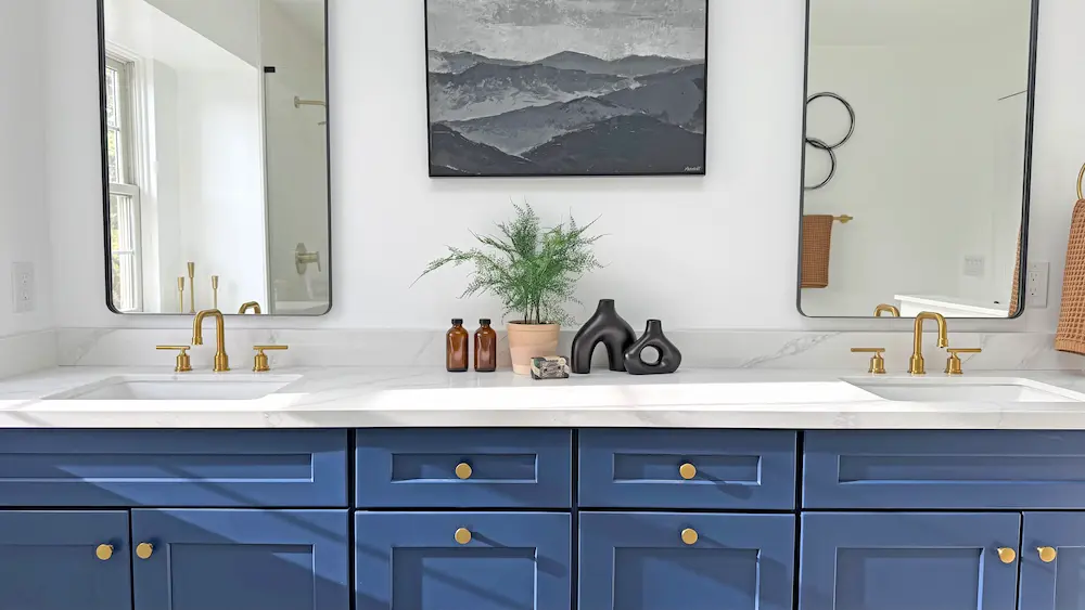 Modern Bathroom with Blue Cabinets - Bathroom Remodeling Sacramento CA